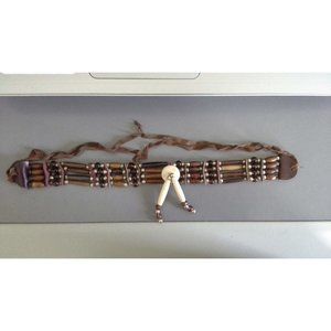 Native American Style 4 Row Bone Choker Necklace w/Real Suede Leather